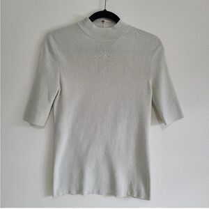 Tory Burch Mock Neck Cement Gray Half Sleeve Shirt L